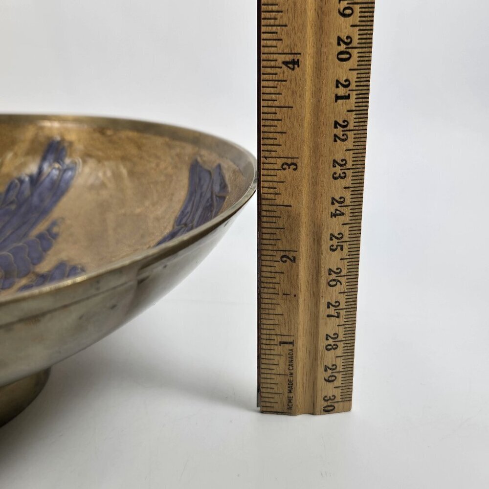 Vintage Enameled Brass Shallow Dish Bowl Iris Flowers - Picture 11 of 11
